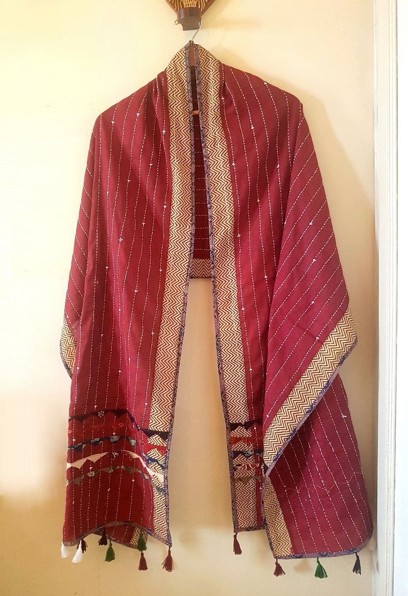 Rust Red Embroidered Ajrakh Unisex Stole
